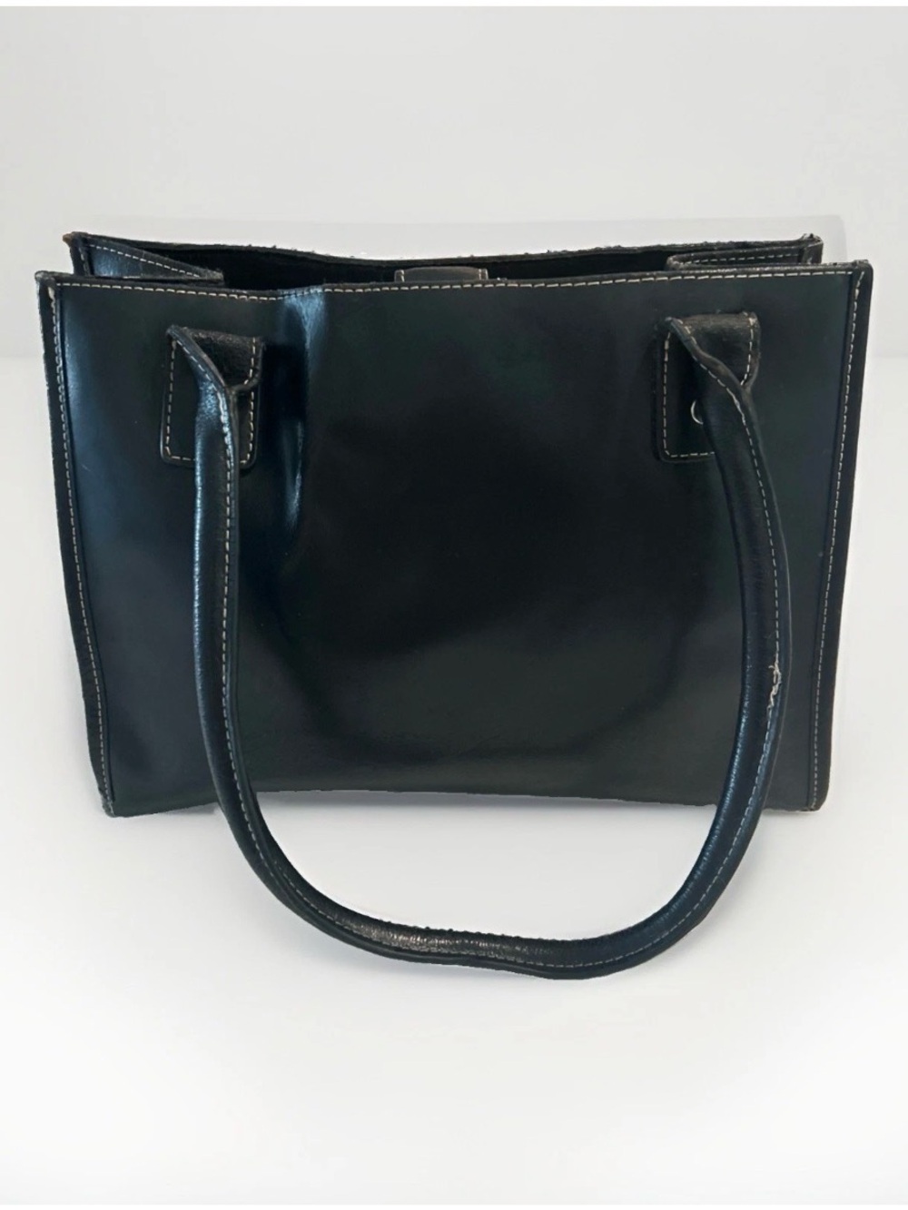 Wilsons Leather Black Smooth Leather Tote Y2K
